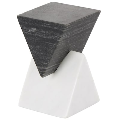 White Marble Stacked Pyramid Geometric Decorative Sculpture with White Base