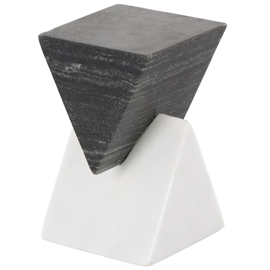 White Marble Stacked Pyramid Geometric Decorative Sculpture with White Base