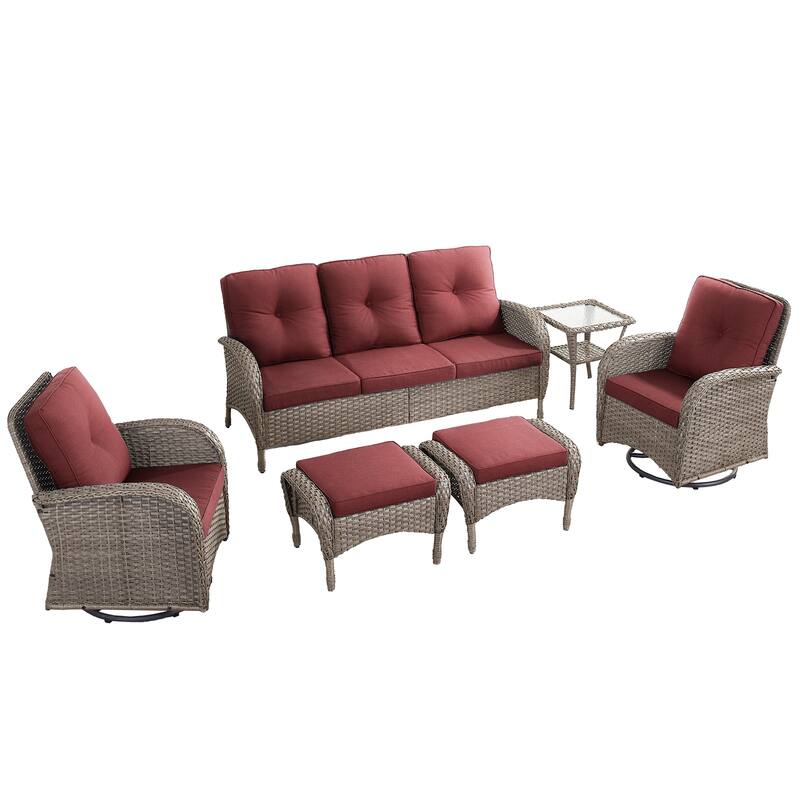 6 Pieces Sofa with Swivel Rocking Chairs Ottomans Set