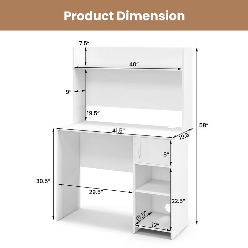 Gymax Computer Desk Home Office Desk w/ Raised Display Shelf & 2 Open