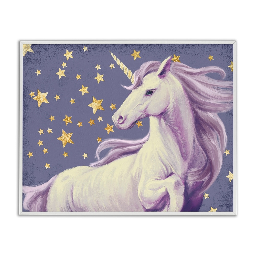 Stupell Purple Unicorn in Starry Night Sky Space Fantasy Framed Wall Art
