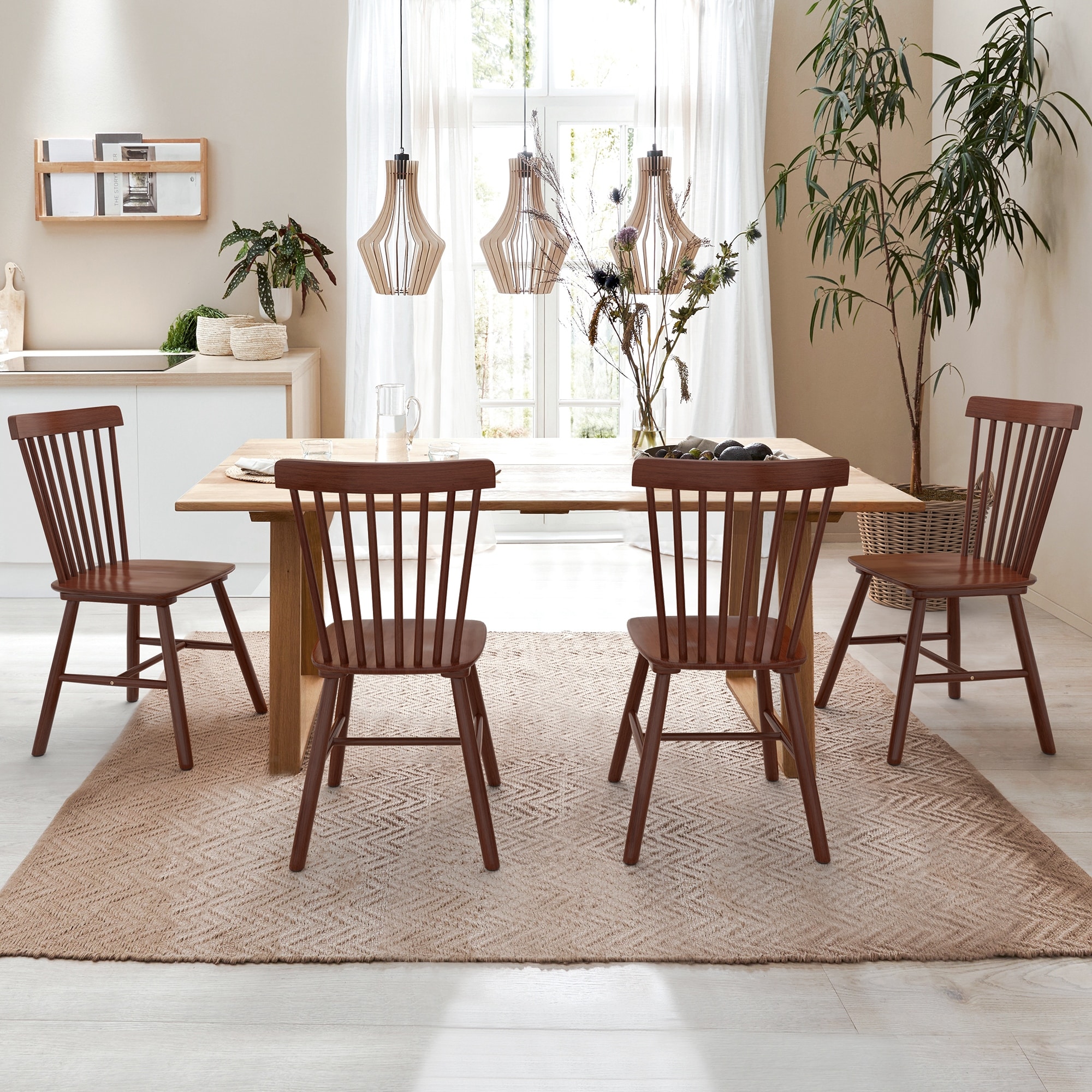 Coastal Windsor Solid Wood Dining Chairs Set of 4 Modern Wood Frame Side Chairs for Kitchen Dining Room