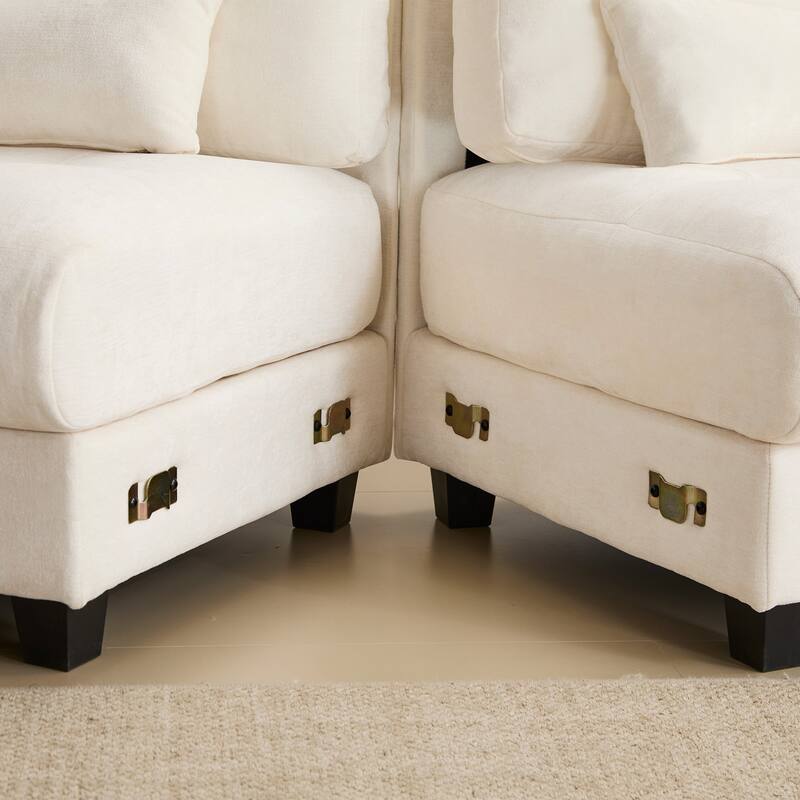 GDFStudio - 4-Seater Adjustable Backrest 119" Chenille Sofa with 2 Ottomans and 4 Throw Pillows