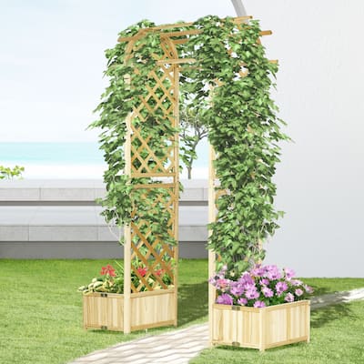 Outsunny 7.5FT Garden Arch Trellis with Foldeable Planter Boxes for Climbing Vines, Outdoor Wooden Garden Arbor