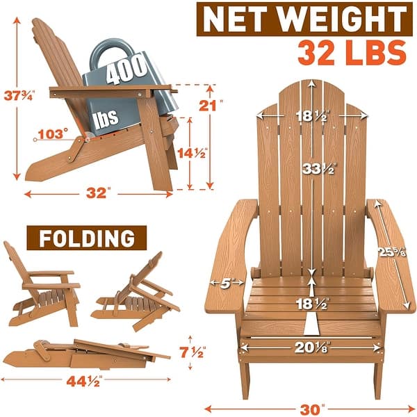 dimension image slide 4 of 6, WINSOON All Weather HIPS Outdoor Folding Adirondack Chairs Outdoor Chairs Set of 4