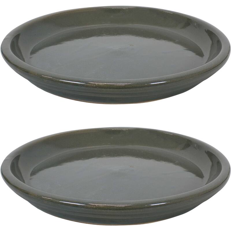 Sunnydaze Set of 2 Glazed Ceramic Planter Saucers - 12" - 14.25" - Gray