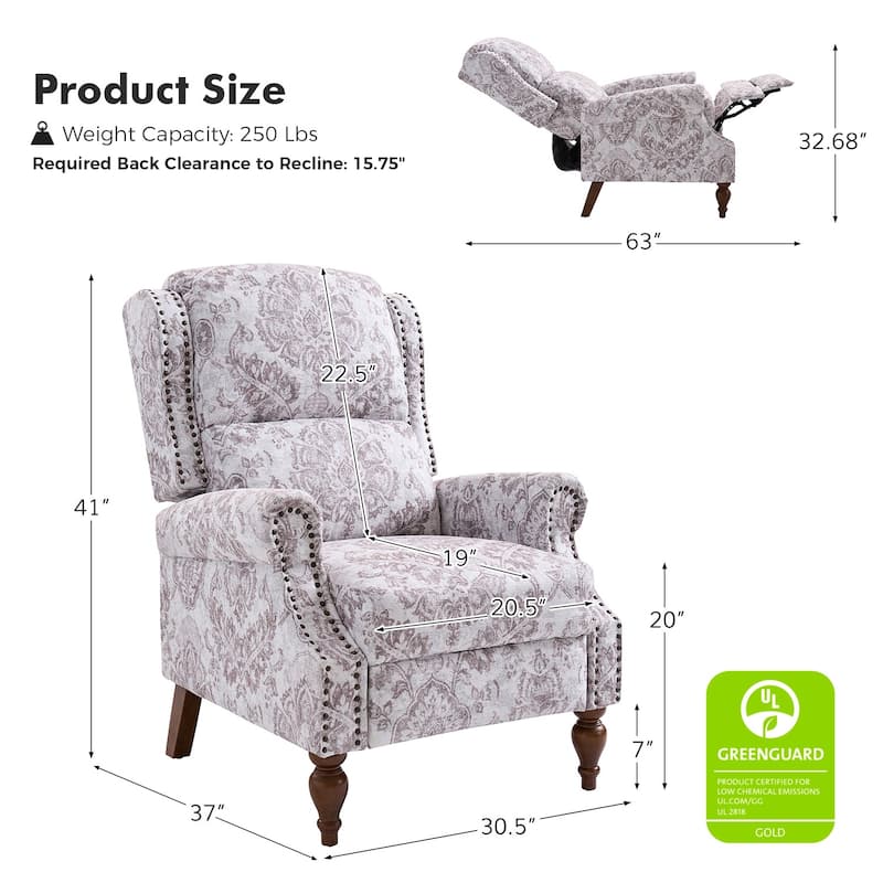 Terri Classic Cutaway Arms with Nailheads Manual Recliner for Living Room by HULALA HOME