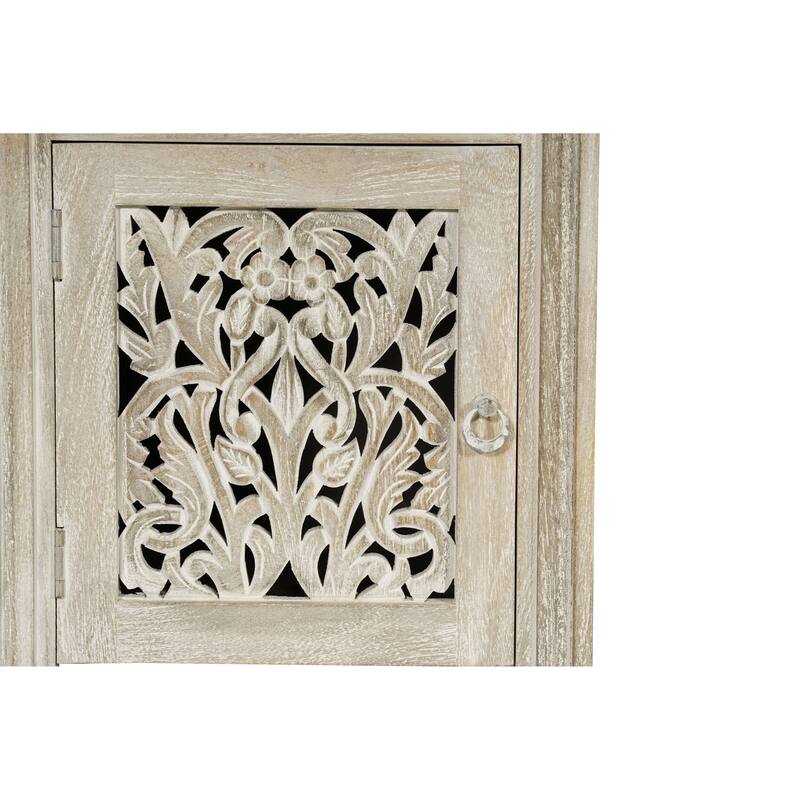 Floral Motif Solid Wood Desk with 3 Drawers and 1 Door