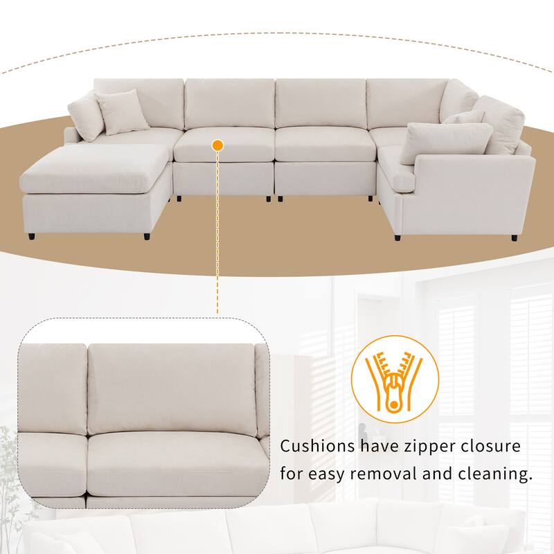100.4" Polyester U-Shaped Modular Sectional Sofa with Removable Ottoman