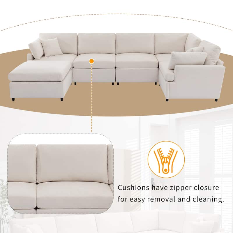 100.4'' U-Shaped 6-Seat Sectional Sofa with Removable Ottomans and Pillows, Easy-Clean Cushions for Living Room