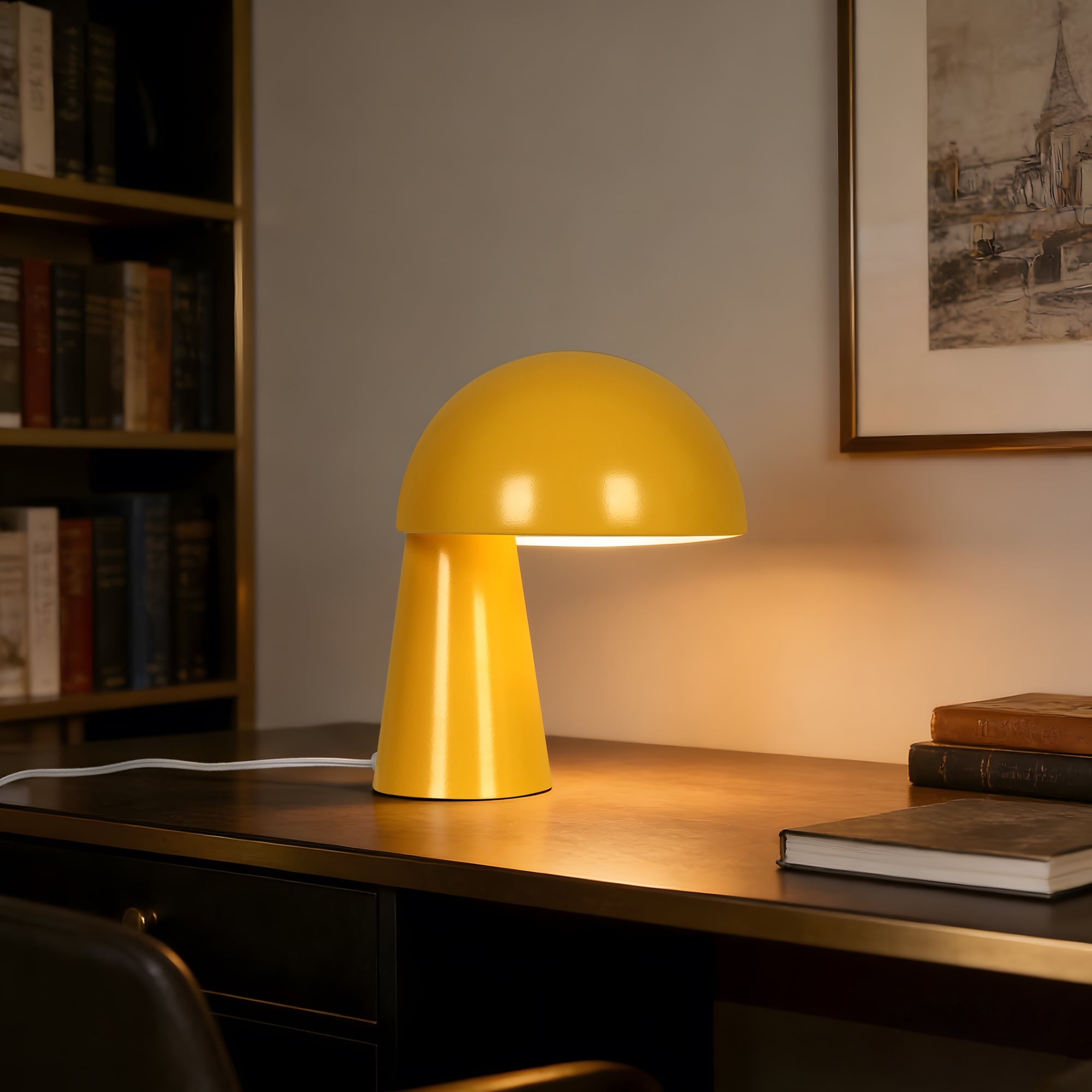 Modern Yellow Mushroom Table Lamp with Dome Metal Shade - 9.1