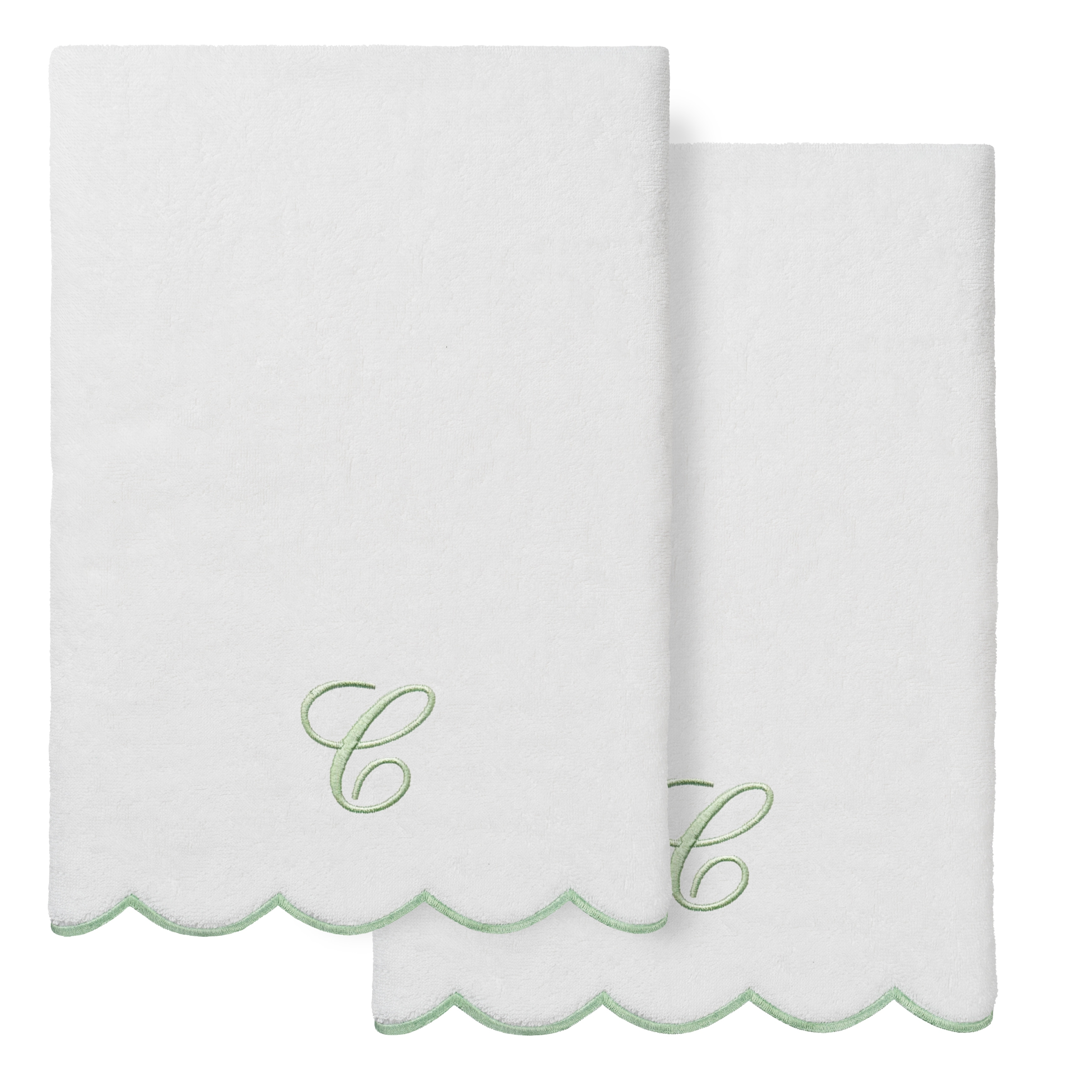 Authentic Hotel and Spa 100% Turkish Cotton Green ADORNIA Scallop Personalized 2 Piece Bath Towel Set - 2 Bath Towels