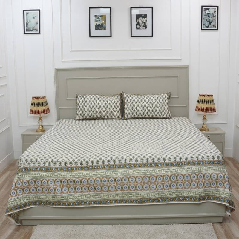 Fabdivine Handmade Block Print Flat Sheet or Bed Sheet Cotton Fabric Floral Home Decor