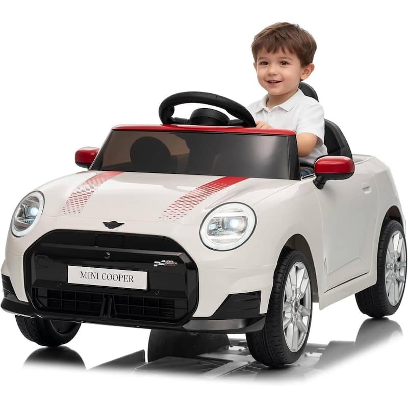 12V Ride on Car for Kids with Remote Control, Licensed BMW Electric Car, Black - White
