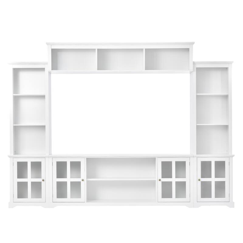 Large Entertainment Wall Unit Set with Open Storage, Wood TV Stand for TV Up to 70", Large Media Console with Cabinet