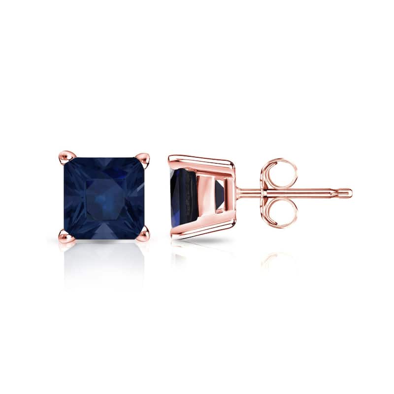 Auriya 14k Gold Princess-cut Sapphire Stud Earrings 1 1/4ct TGW - Rose