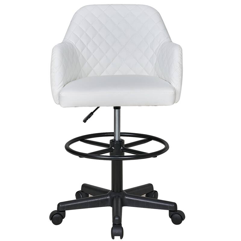 VECELO Contemporary PU Leather Drafting Chairs(Set of 2) Task Chair with Metal Frame and Back Home Ofiice Chairs
