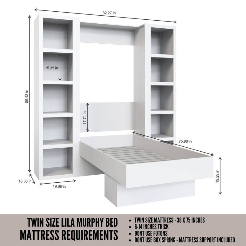 Easy-Lift Twin Murphy Wall Bed with Two Bookshelves
