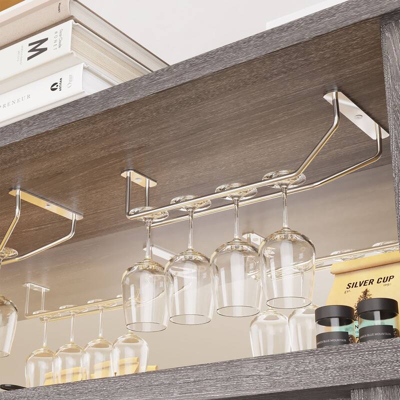 Gymojoy 16-Color LED Bar Cabinet with Wine Rack, White Kitchen Hutch for Coffee Bar & Dining Room, Farmhouse Storage Cabinet