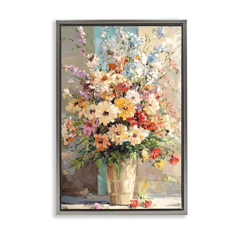 Stupell Happy Sunlit Bouquet Framed Floater Canvas Wall Art Design By Franklyn Gregory - 17 x 25 - Grey