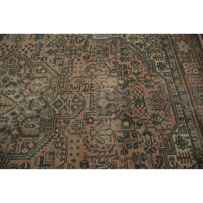 Hand Knotted Oriental 100% Wool Carpet Traditional Medallion Pink Tabriz Area Rug - 9' 8'' X 6' 6''
