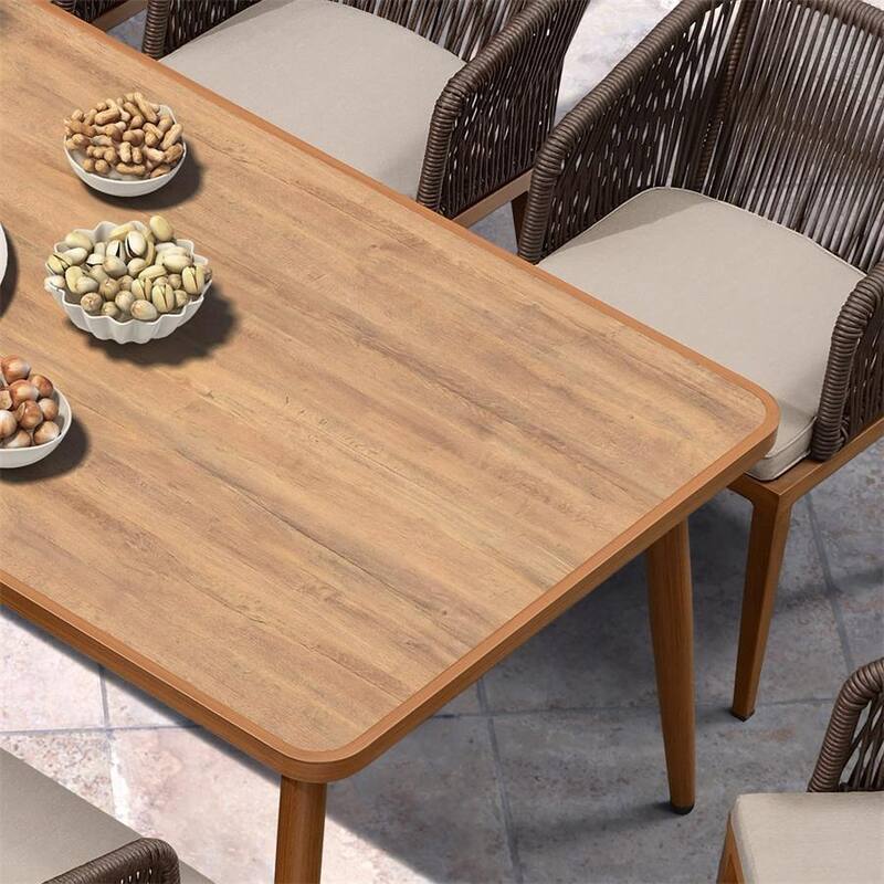 PURPLE LEAF Outdoor Dining Set Teak Aluminum Patio Furniture Set Dining Table And Wicker Chairs