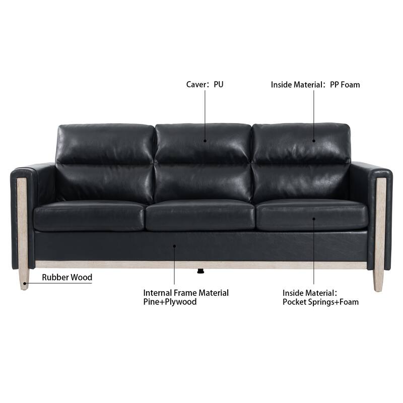 79.5" Velvet Solid Wood 3-Seater Sofa with Pocket Spring Seat, PP Foam Backrest, and Side Storage Pocket