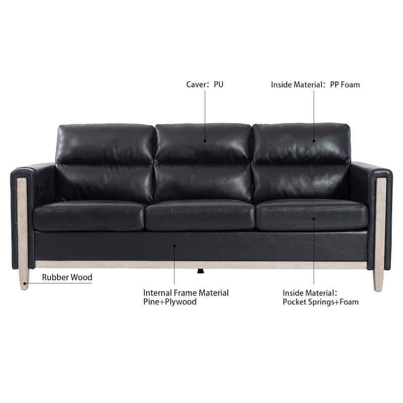 Larb Modern Solid Wood Three-Seater Sofa Couch by Christopher Knight Home