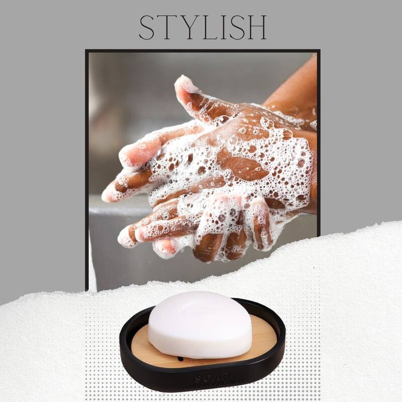 Chic Polyresin Soap Dish with Draining Bamboo Insert - 5 L x 3.4 W x 1 H