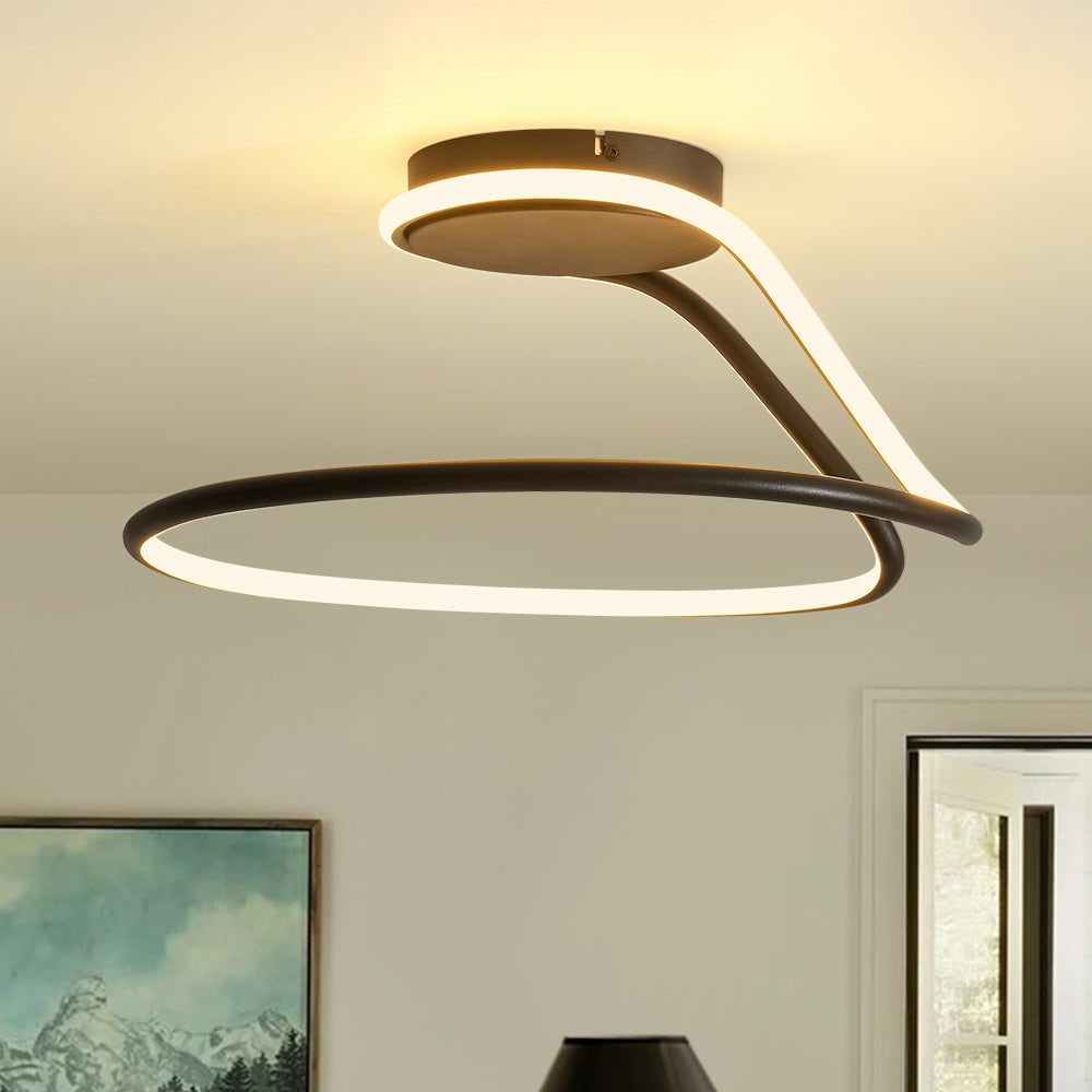 Modern Flow Line Dimmable LED Semi Flush Mount Light 16.9 in
