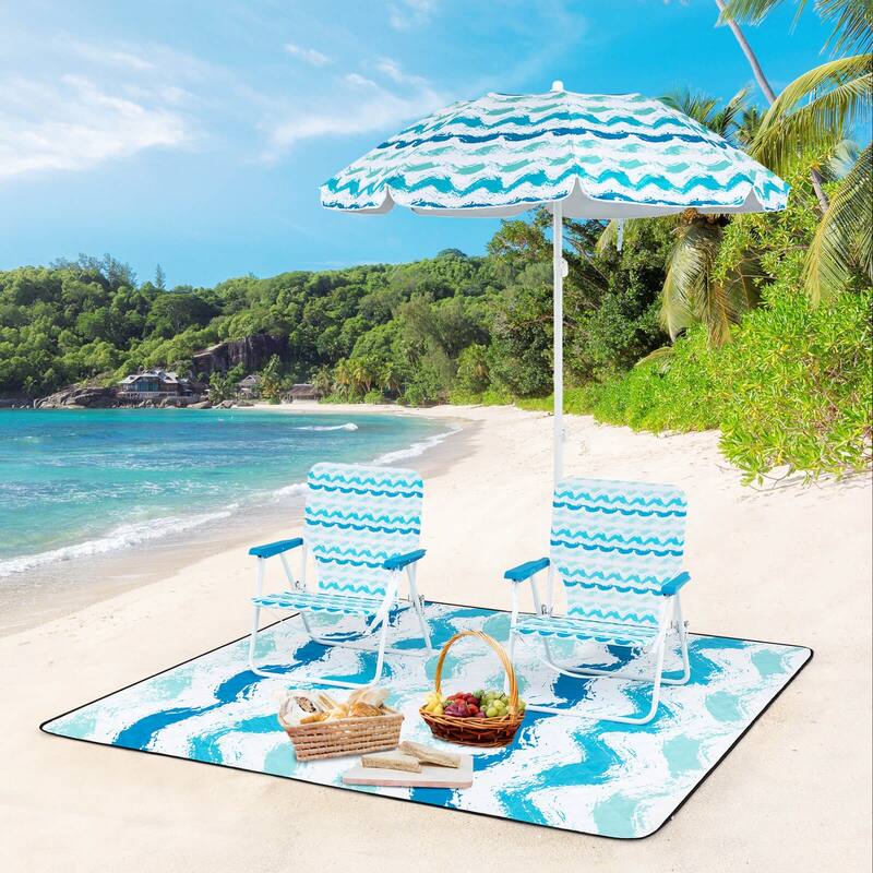 Costway 4 PCS Beach Umbrella Set with 2 Foldable Chairs & Picnic - See Details