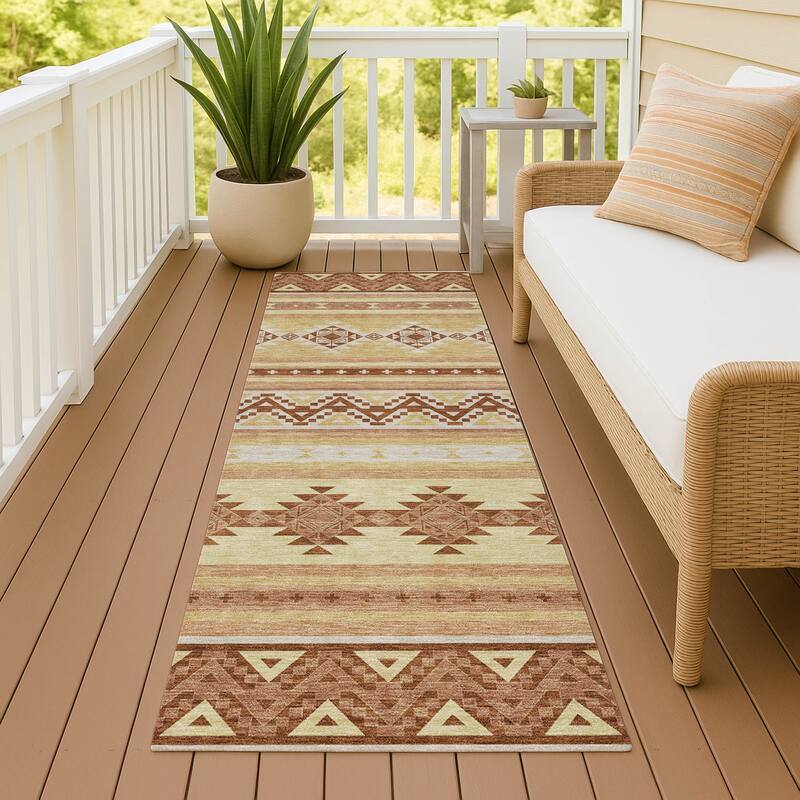 Machine Washable Indoor/ Outdoor Global Heston Chantille Rug - Gold - 2'3" x 7'6"