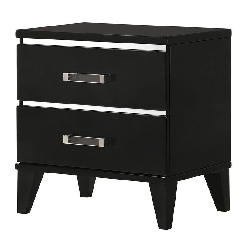 Black Nightstand with Two Spacious Drawers and Safety Stop - Black