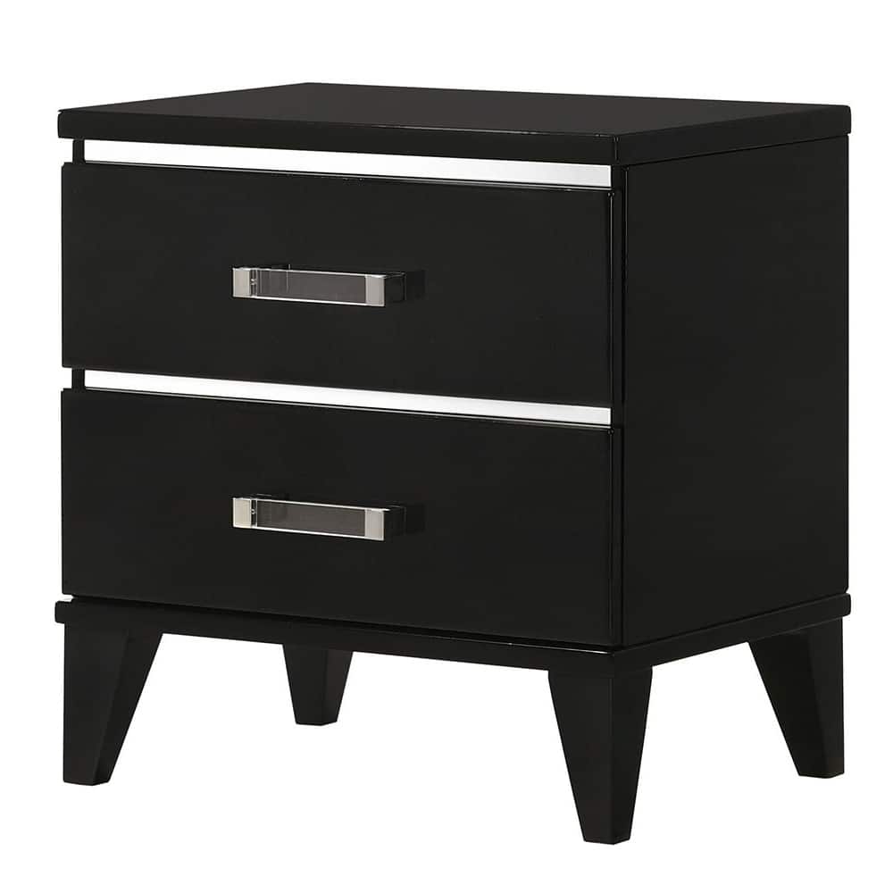 Black Nightstand with Two Spacious Drawers and Safety Stop
