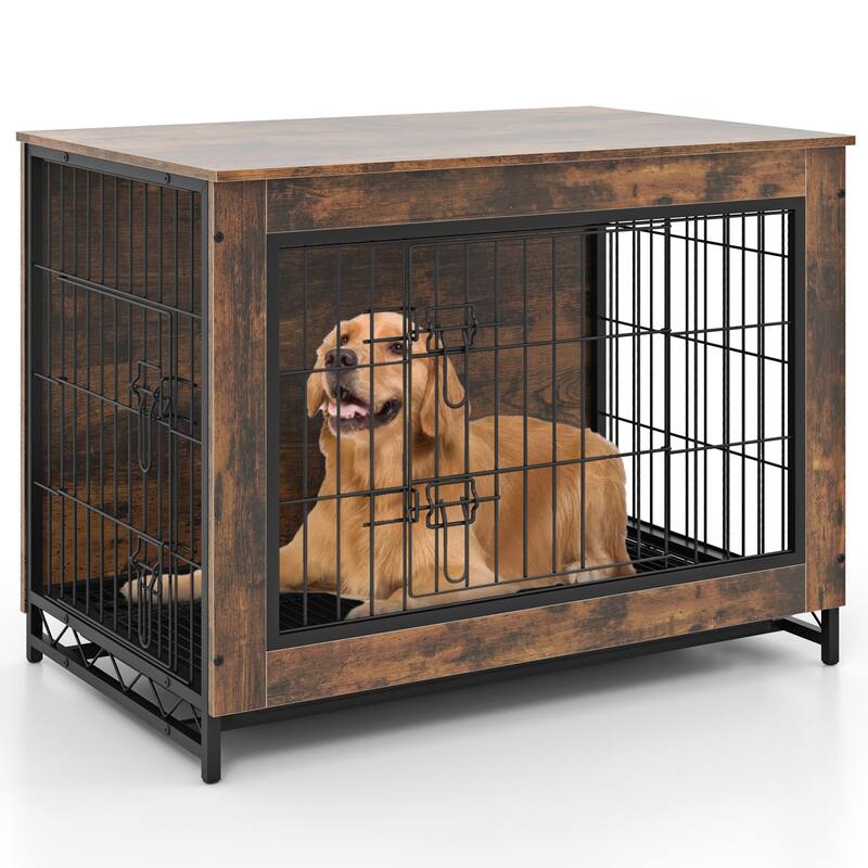 Dog Crate Furniture with Double Lockable Doors and Easy Clean Tray