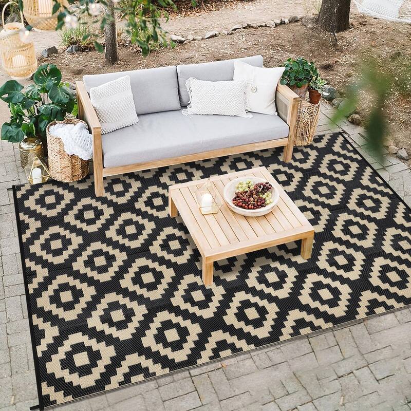 Outdoor Rug Waterproof Plastic Straw Rug Reversible Rug for Patios Decks Porch Camper Balcony Backyard