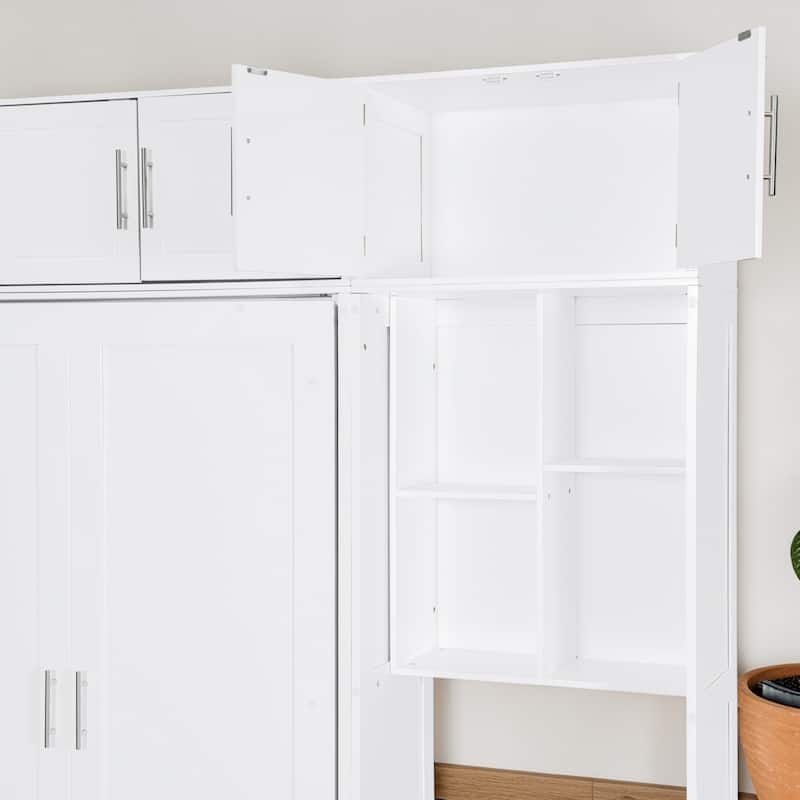 Foldable Queen Murphy Bed with Desk, Top Cabinet, Bookshelves - Space-Saving Wall Bed Design