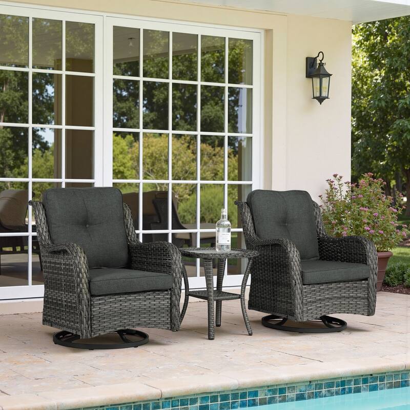 3 Pieces Patio Bistro Set Outdoor Swivel Rocking Chair with Side Table - Dark Grey