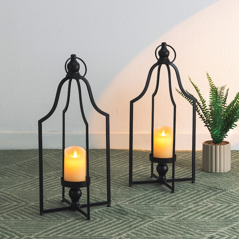Glitzhome Modern Black Metal Foldable Lanterns Spring Wedding Hanging Candle Holders - L+L