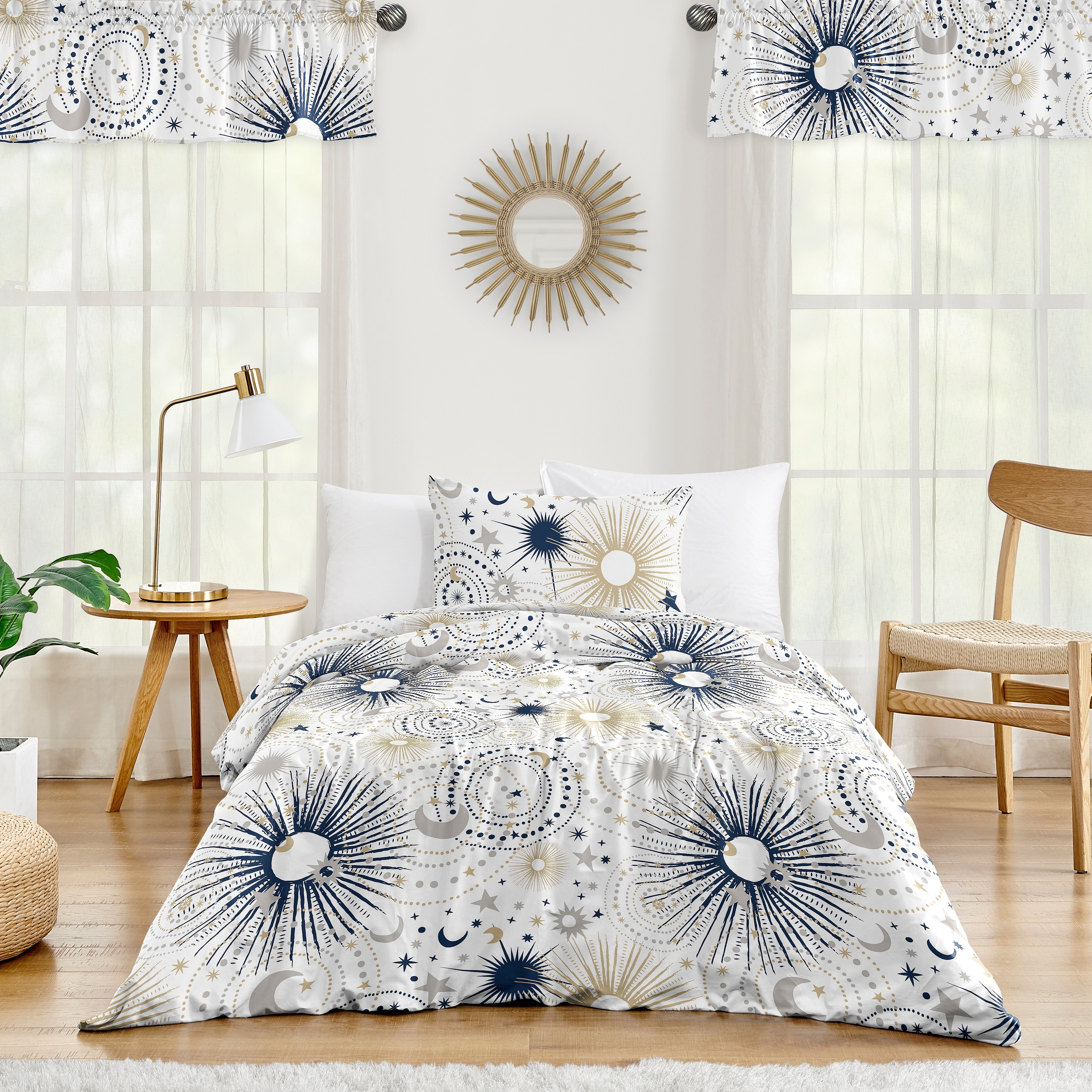 Star and Moon Collection Boy or Girl 2pc Twin Comforter Set - Navy