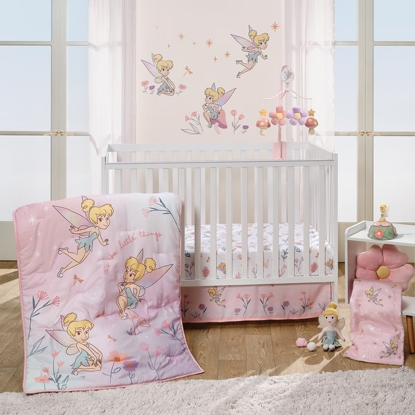 slide 2 of 10, Bedtime Originals Disney Baby Tinker Bell 3-Piece Pink Fairy Baby Crib Bedding Set