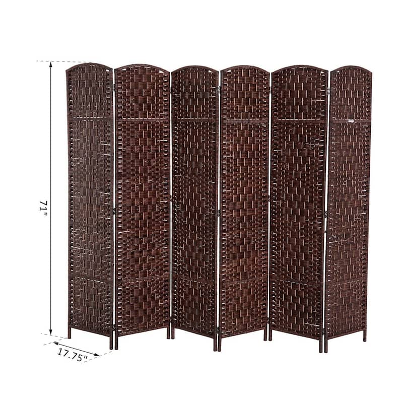 HomCom 6' Tall Wicker Weave Six Panel Room Divider Privacy Screen - Chestnut Brown