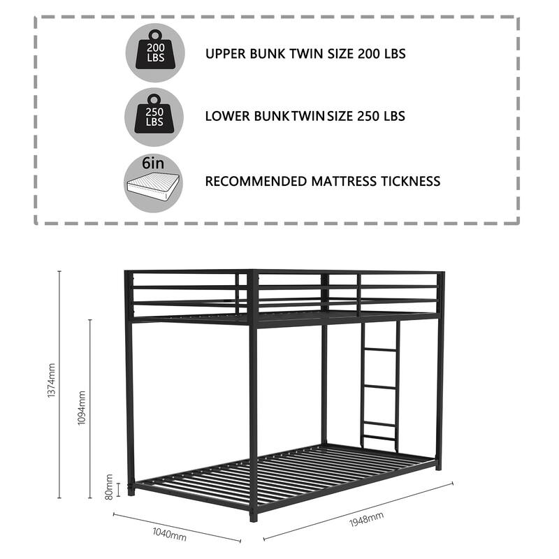 Twin over Twin Metal Bunk, Black