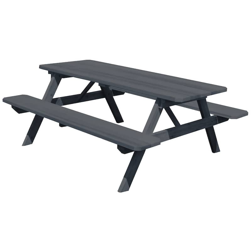 Pine 8' Picnic Table with Attached Benches - Charcoal Stain