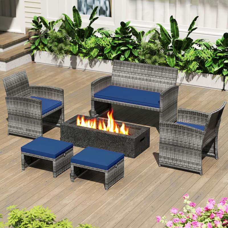 PE Rattan Outdoor Ottomans with Cushions, Footrest Seats or Tables - 16" L x 19" W x 9.5" H