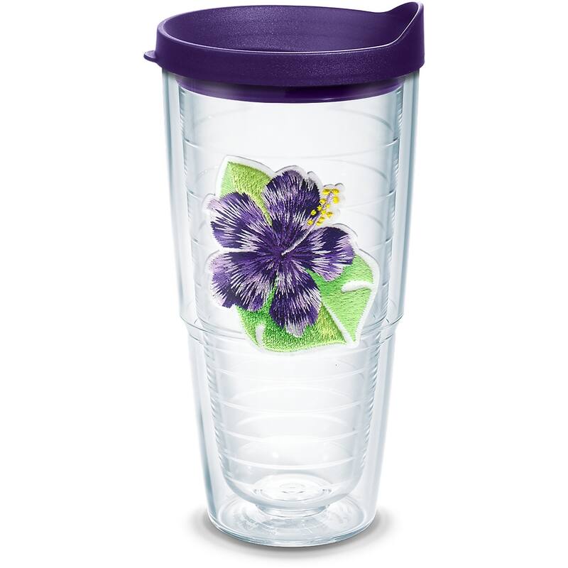 Tervis Tropical Hibiscus Collection Made in USA Double Walled Insulated Travel Tumbler, Island Hibiscus Purple - 24oz