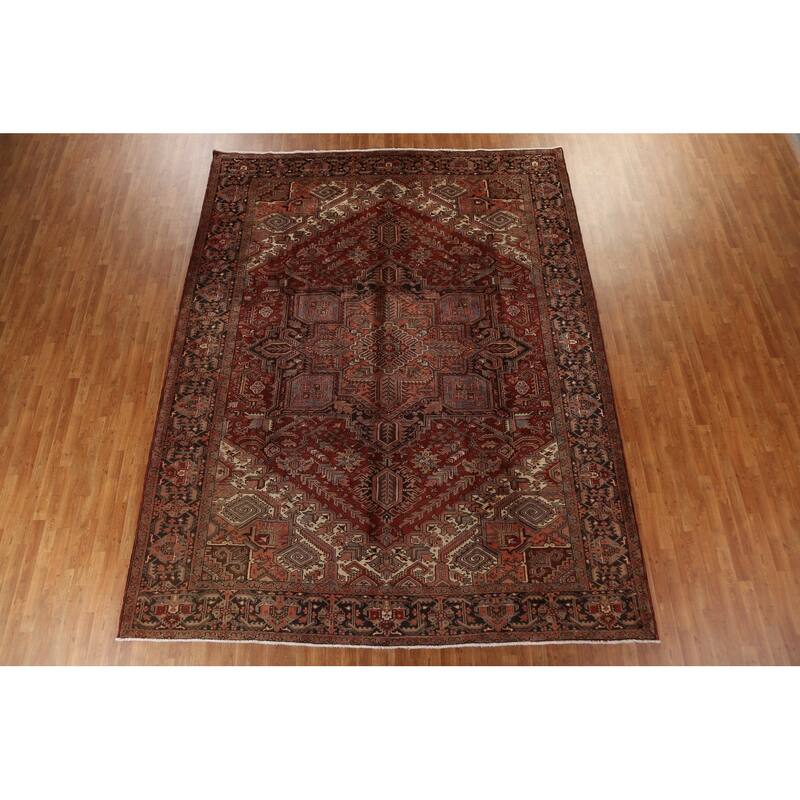 Vintage Vegetable Dye Heriz Persian Wool Area Rug Hand-knotted Carpet - 9'10" x 12'9"