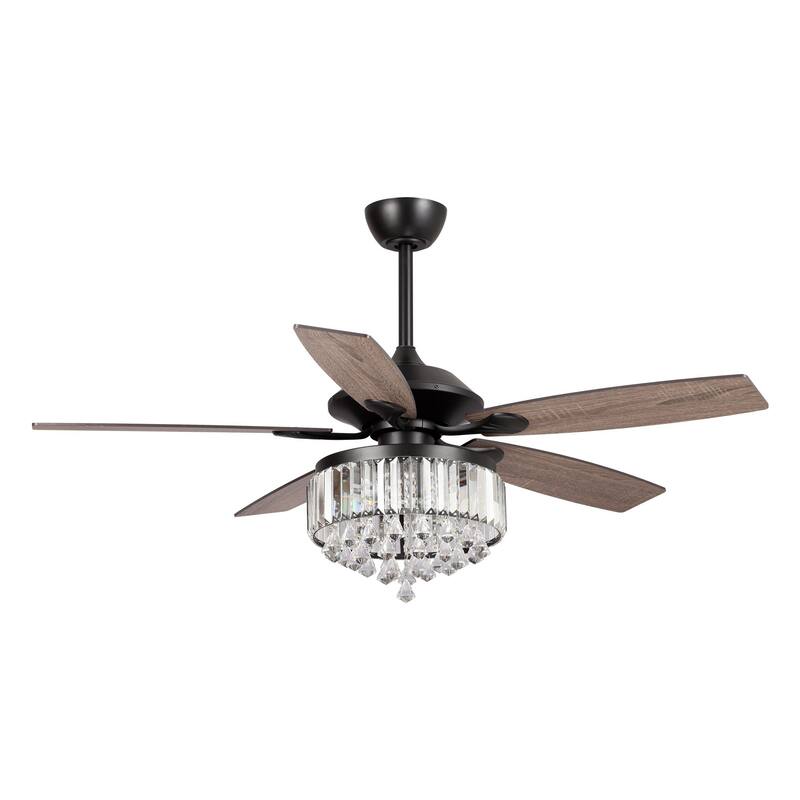Modern 52-inch Wood 5-Blade Crystal LED Ceiling Fan with Remote - 52-in