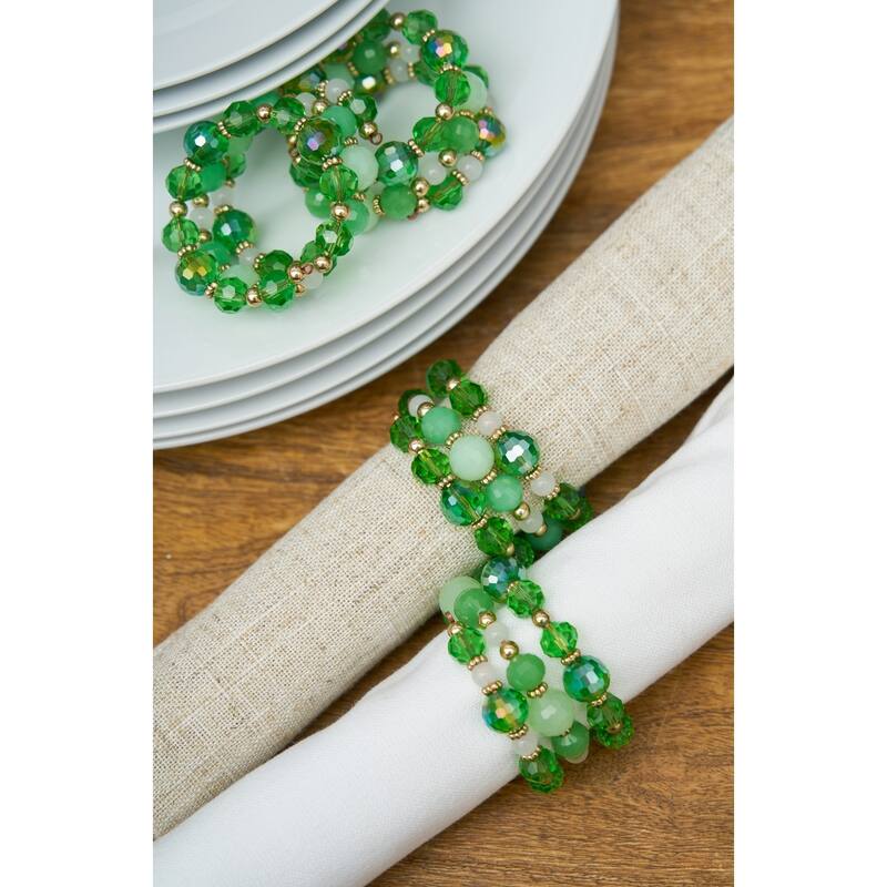 Green Beaded St Patrick's Day Napkin Ring Set of 4 - Set of 4
