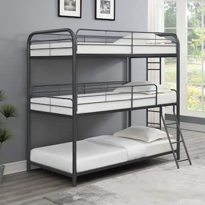 Twin/Full Over Full Triple Bunk Bed, Modern Steel Frame, Noise-Free, Black